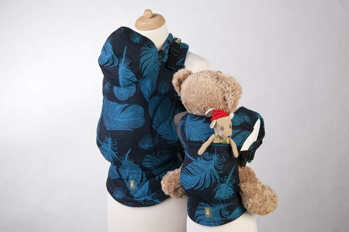 Doll Carrier made of woven fabric, 100% cotton  - FEATHERS TURQUOISE & BLACK #babywearing