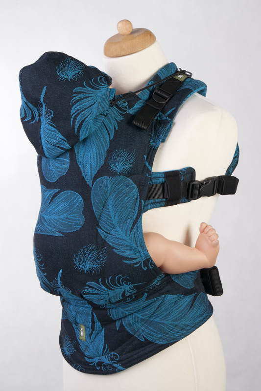 Ergonomic Carrier, Baby Size, jacquard weave 100% cotton - EATHERS TURQUOISE & BLACK (grade B) #babywearing