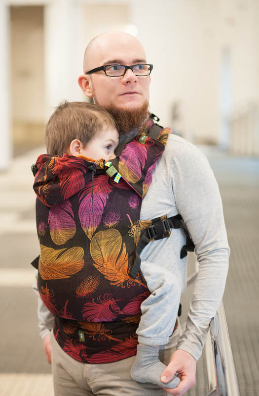 Ergonomic Carrier, Baby Size, jacquard weave 100% cotton - FEATHERS ON FIRE - Second Generation #babywearing