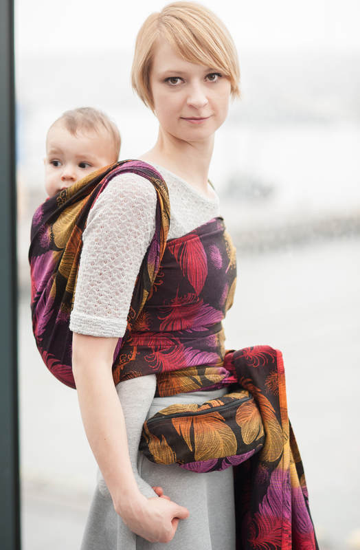 Baby Wrap, Jacquard Weave (100% cotton) - FEATHERS ON FIRE - size S #babywearing
