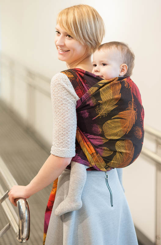 Żakardowa chusta do noszenia dzieci, bawełna - OGNISTE PIÓRA - rozmiar M (drugi gatunek) #babywearing