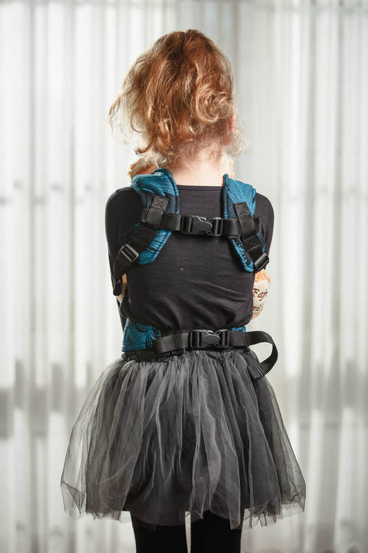 Doll Carrier made of woven fabric, 100% cotton  - FEATHERS TURQUOISE & BLACK #babywearing