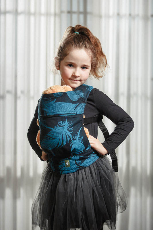 Doll Carrier made of woven fabric, 100% cotton  - FEATHERS TURQUOISE & BLACK #babywearing