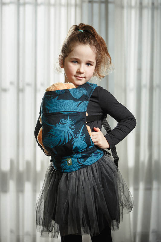 Doll Carrier made of woven fabric, 100% cotton  - FEATHERS TURQUOISE & BLACK #babywearing