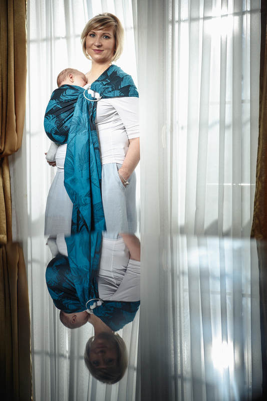 Ringsling, Jacquard Weave (100% cotton) - Feathers Turquoise & Black - long 2.1m #babywearing