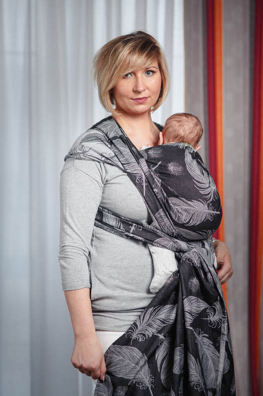 Baby Wrap, Jacquard Weave (100% cotton) - FEATHERS BLACK & WHITE - size M #babywearing