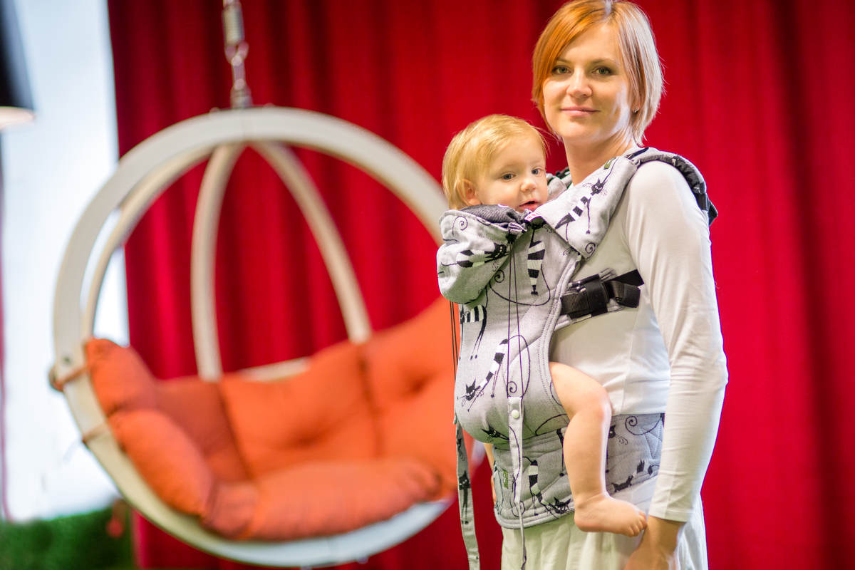 Ergonomic Carrier, Baby Size, jacquard weave 100% cotton - CRAZY CATS - Second Generation #babywearing