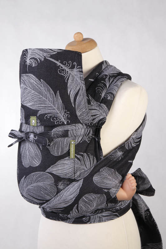 Nosidełko dla dzieci MEI-TAI TODDLER, bawełna, splot żakardowy, z kapturkiem, PIÓRA CZARNY Z BIAŁYM #babywearing