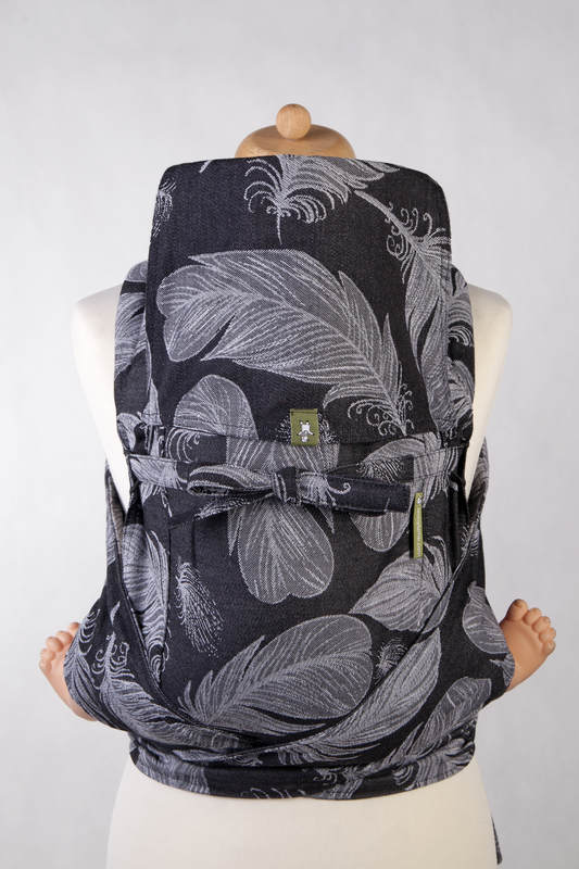 Nosidełko dla dzieci MEI-TAI TODDLER, bawełna, splot żakardowy, z kapturkiem, PIÓRA CZARNY Z BIAŁYM #babywearing