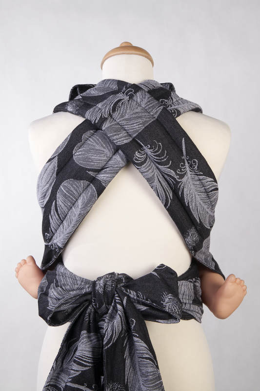 Nosidełko dla dzieci MEI-TAI TODDLER, bawełna, splot żakardowy, z kapturkiem, PIÓRA CZARNY Z BIAŁYM #babywearing