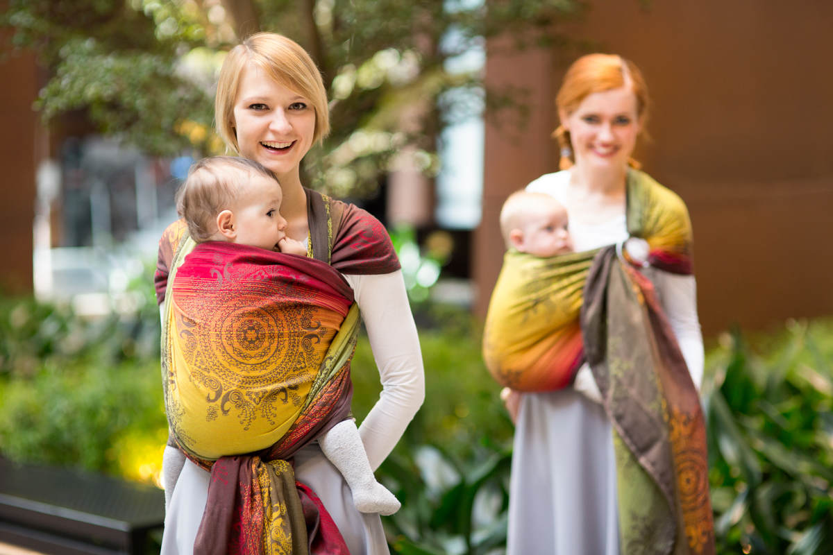 Baby Wrap, Jacquard Weave (100% cotton) - NOBLE INDIAN PEACOCK, size S #babywearing