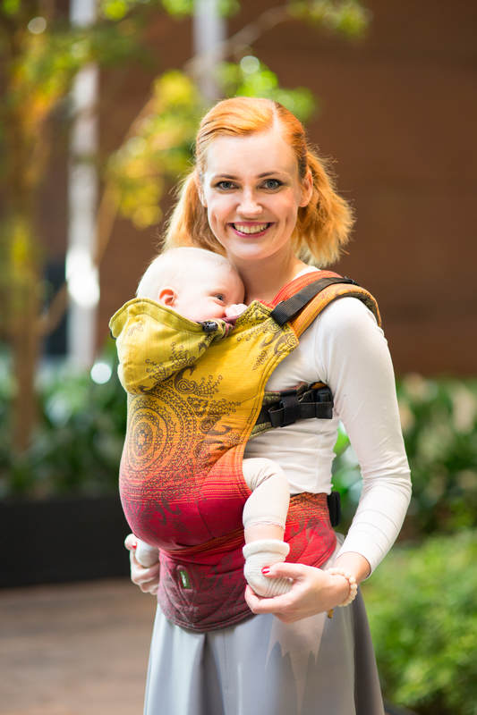 Ergonomic Carrier, Toddler Size, jacquard weave 100% cotton -  NOBLE INDIAN PEACOCK, Second Generation #babywearing