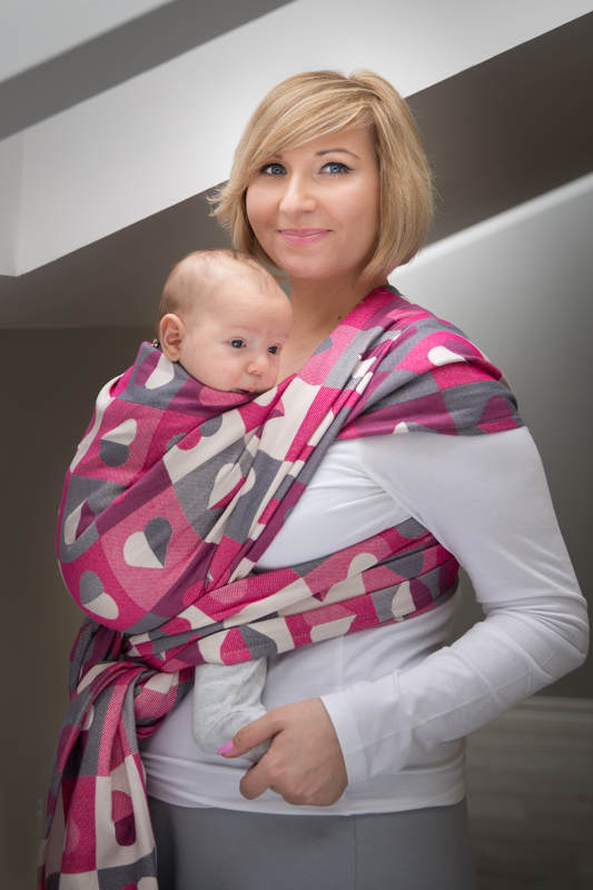 Żakardowa chusta do noszenia dzieci, bawełna - BICIE SERCA - ABIGAIL  - rozmiar S #babywearing
