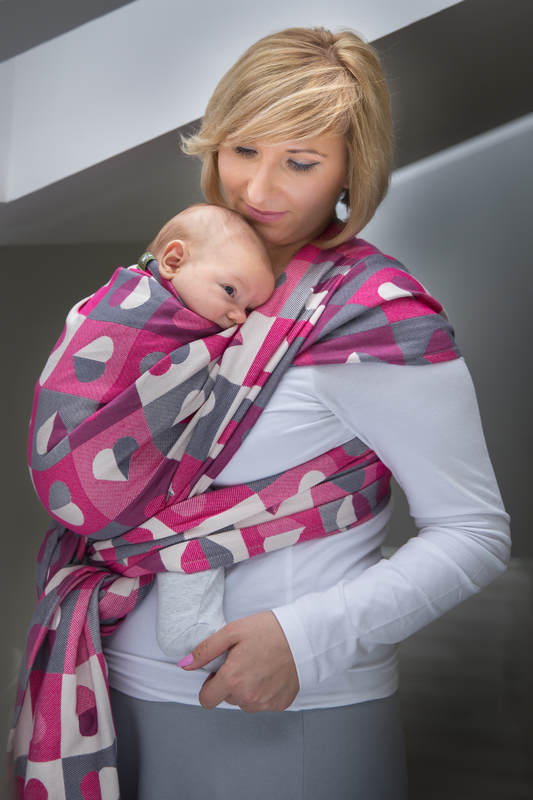 Żakardowa chusta do noszenia dzieci, bawełna - BICIE SERCA - ABIGAIL  - rozmiar XS #babywearing