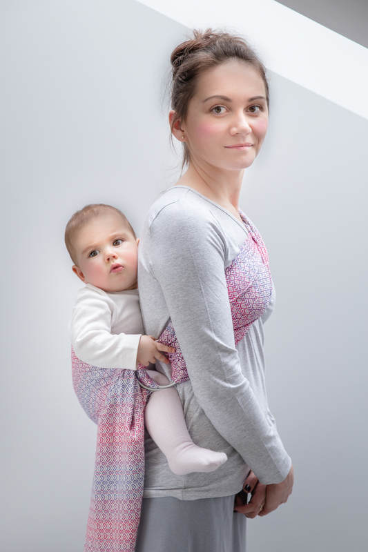 Ringsling, Jacquard Weave (100% cotton), with gathered shoulder - LITTLE LOVE - HAZE - long 2.1m #babywearing