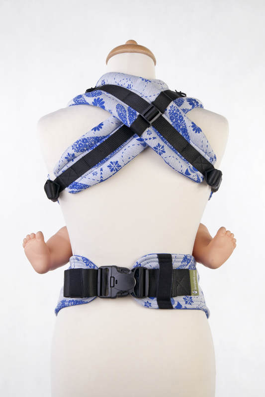 Nosidełko Ergonomiczne z tkaniny żakardowej 100% bawełna , Baby Size,  WAŻKI BIAŁY Z NIEBIESKIM - Druga Generacja #babywearing