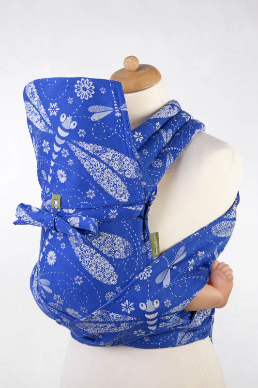 Mei Tai carrier Mini with hood/ jacquard twill / 100% cotton / DRAGONFLY BLUE & WHITE #babywearing