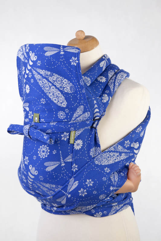 Mei Tai carrier Toddler with hood/ jacquard twill / 100% cotton / DRAGONFLY BLUE & WHITE #babywearing