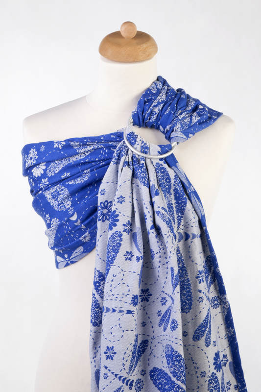 Ringsling, Jacquard Weave (100% cotton) - with gathered shoulder - DRAGONFLY BLUE & WHITE - long 2.1m #babywearing