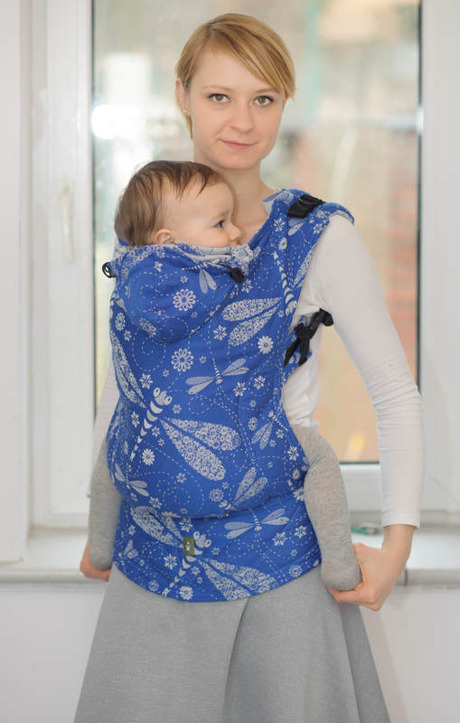 Ergonomic Carrier, Baby Size, jacquard weave 100% cotton - DRAGONFLY BLUE & WHITE - Second Generation #babywearing