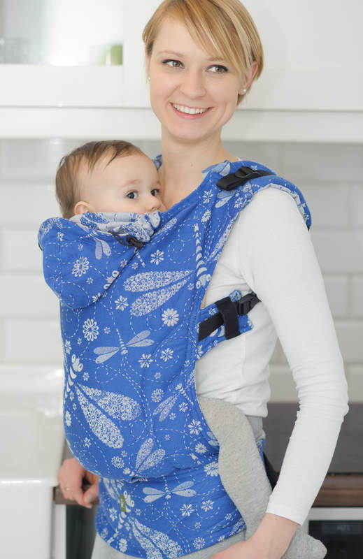 Ergonomic Carrier, Toddler Size, jacquard weave 100% cotton - DRAGONFLY BLUE & WHITE - Second Generation #babywearing