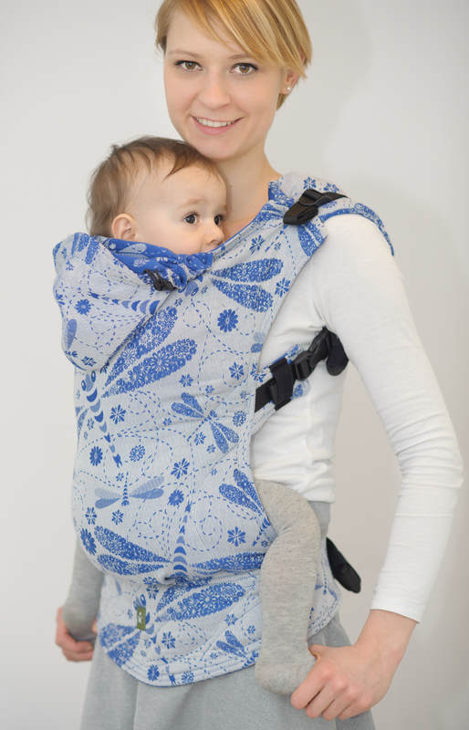 Ergonomic Carrier, Toddler Size, jacquard weave 100% cotton - DRAGONFLY WHITE & BLUE - Second Generation #babywearing