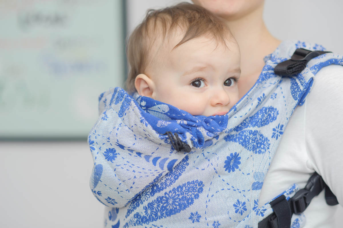 Ergonomic Carrier, Toddler Size, jacquard weave 100% cotton - DRAGONFLY WHITE & BLUE - Second Generation #babywearing