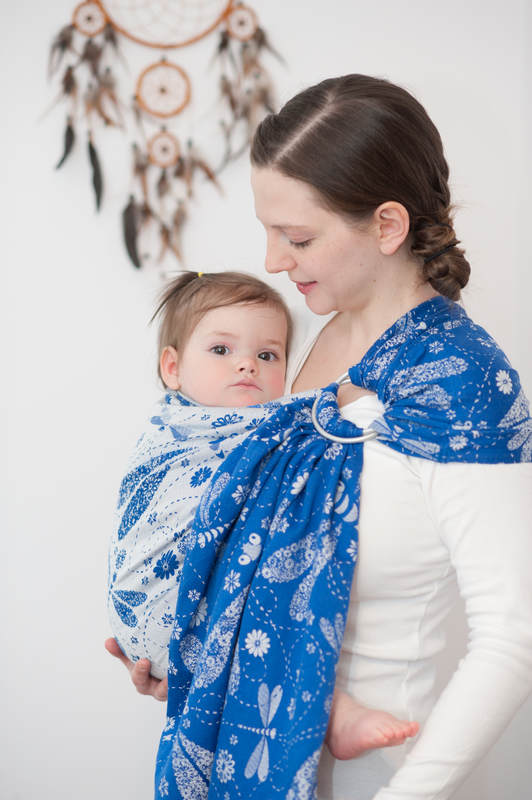Żakardowa chusta kółkowa do noszenia dzieci, bawełna - WAŻKI NIEBIESKI Z BIAŁYM - long 2.1m #babywearing