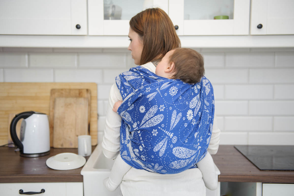 Żakardowa chusta do noszenia dzieci, bawełna - WAŻKI NIEBIESKI Z BIAŁYM - rozmiar S #babywearing