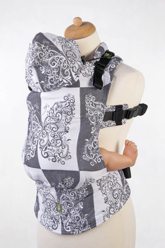 Ergonomic Carrier, Baby Size, jacquard weave 100% cotton - SILVER BUTTERFLY - Second Generation #babywearing