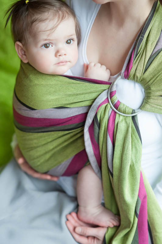 Chusta kółkowa do noszenia dzieci, tkana splotem skośno-krzyżowym  - bawełna - Limonka z Khaki - long 2.1m #babywearing