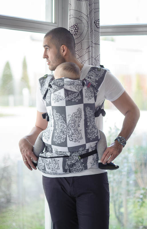 Ergonomic Carrier, Toddler Size, jacquard weave 100% cotton - SILVER BUTTERFLY - Second Generation #babywearing
