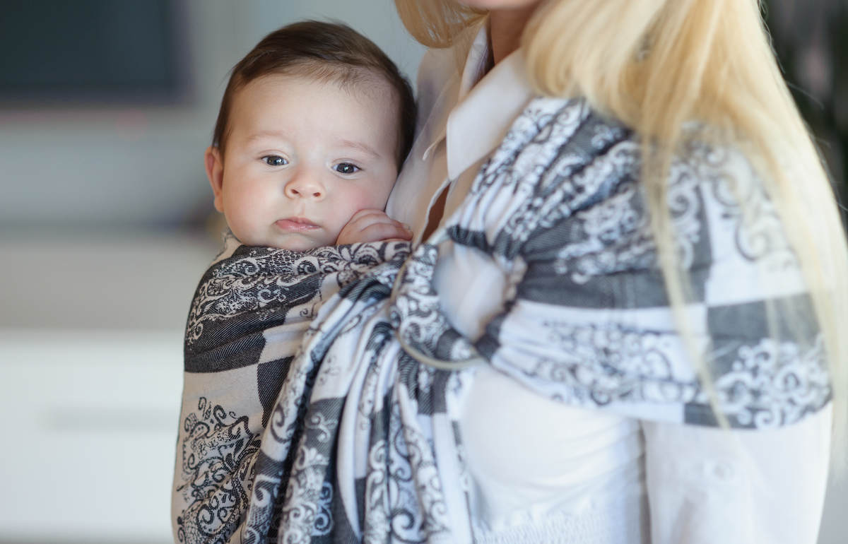 Ringsling, Jacquard Weave (100% cotton) - with gathered shoulder - SILVER BUTTERFLY - long 2.1m #babywearing