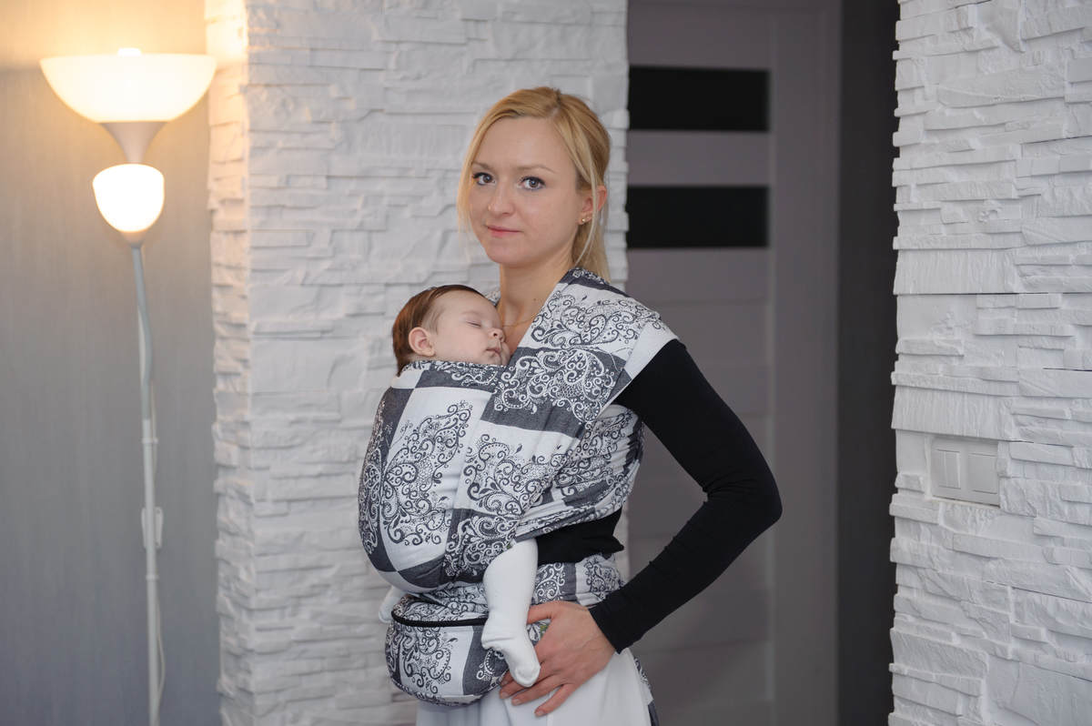 Baby Wrap, Jacquard Weave (100% cotton) - SILVER BUTTERFLY - size L #babywearing