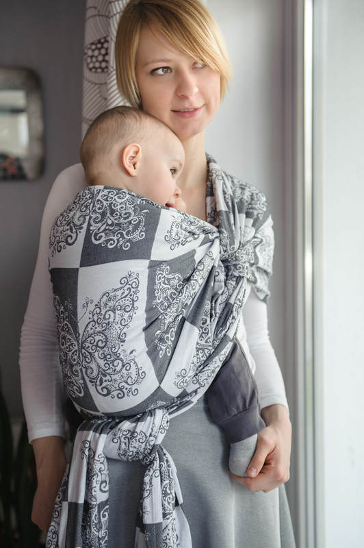 Baby Wrap, Jacquard Weave (100% cotton) - SILVER BUTTERFLY - size S #babywearing