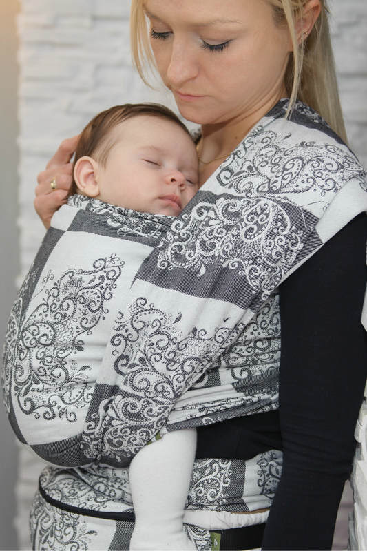 Baby Wrap, Jacquard Weave (100% cotton) - SILVER BUTTERFLY - size L #babywearing