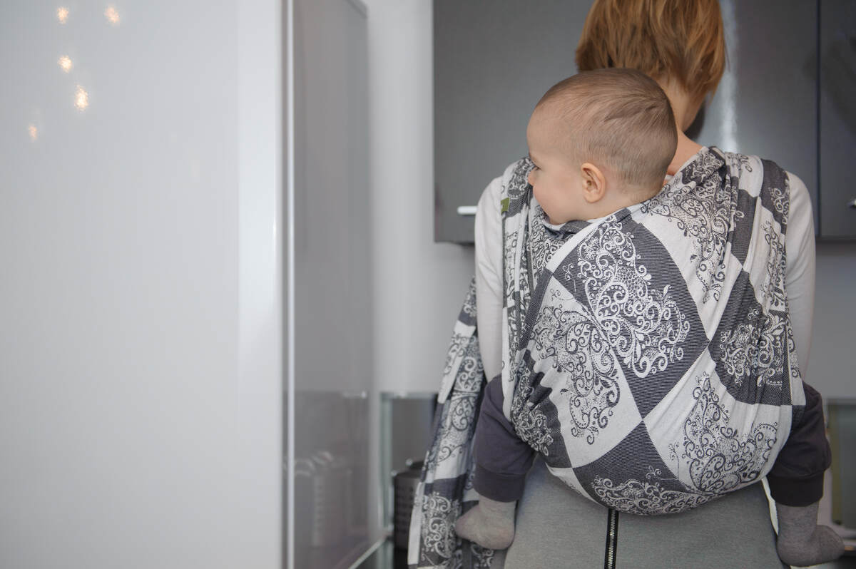 Żakardowa chusta do noszenia dzieci, bawełna - SREBRZYSTY MOTYL - rozmiar M #babywearing