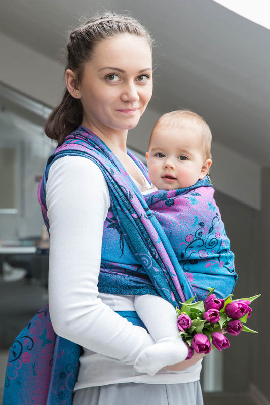 Żakardowa chusta do noszenia dzieci, bawełna - DRZEWO MARZEŃ BŁĘKIT Z RÓŻEM - rozmiar S #babywearing