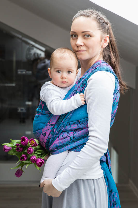 Żakardowa chusta do noszenia dzieci, bawełna - DRZEWO MARZEŃ BŁĘKIT Z RÓŻEM - rozmiar S #babywearing