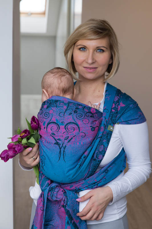Żakardowa chusta do noszenia dzieci, bawełna - DRZEWO MARZEŃ BŁĘKIT Z RÓŻEM - rozmiar L #babywearing