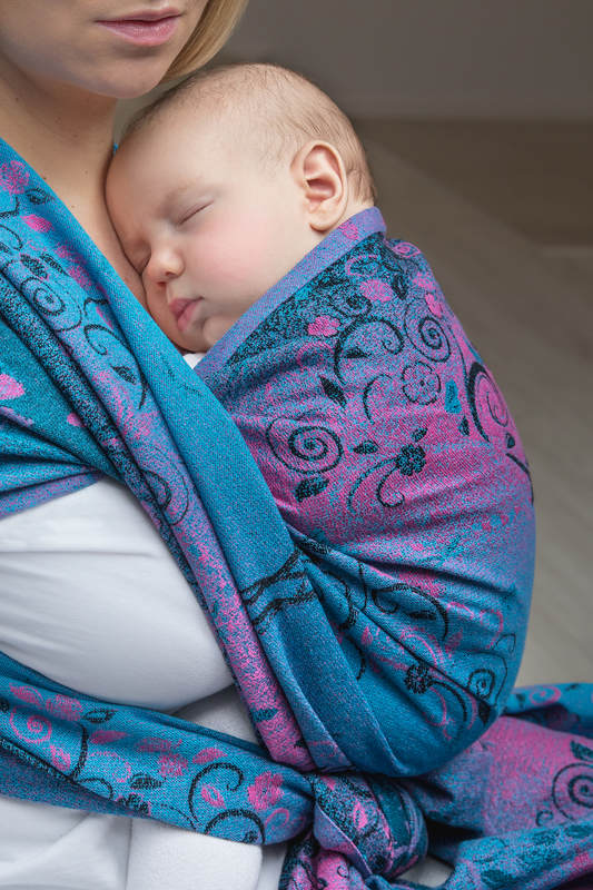 Baby Wrap, Jacquard Weave (100% cotton) - DREAM TREE BLUE & PINK - size XS #babywearing