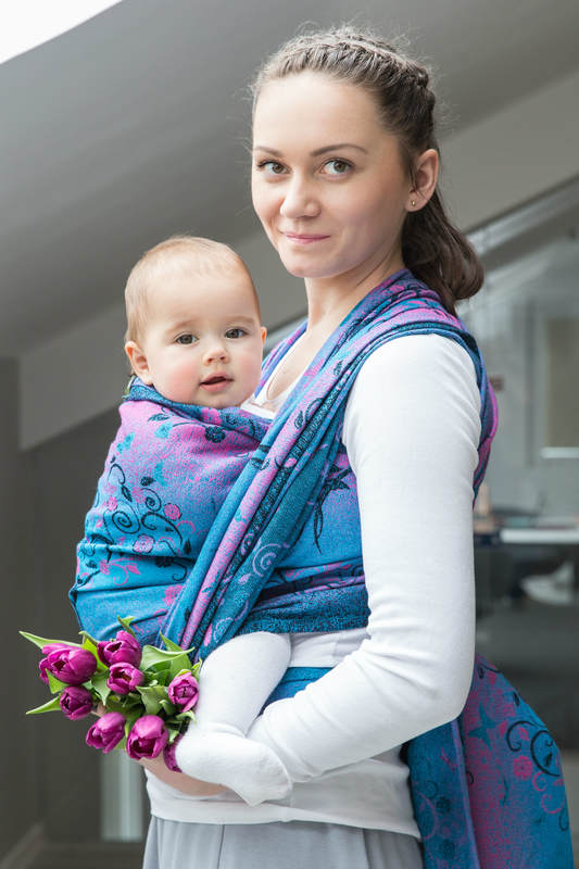 Żakardowa chusta do noszenia dzieci, bawełna - DRZEWO MARZEŃ BŁĘKIT Z RÓŻEM - rozmiar M #babywearing