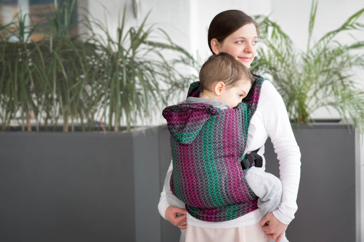 Ergonomic Carrier, Baby Size, jacquard weave 100% cotton - LITTLE LOVE - ORCHID, Second Generation #babywearing