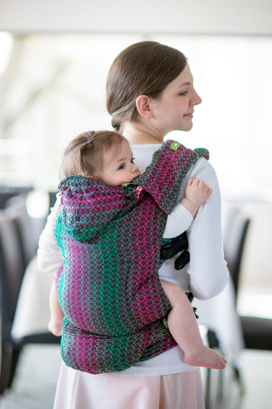 Ergonomic Carrier, Baby Size, jacquard weave 100% cotton - LITTLE LOVE - ORCHID, Second Generation (grade B) #babywearing