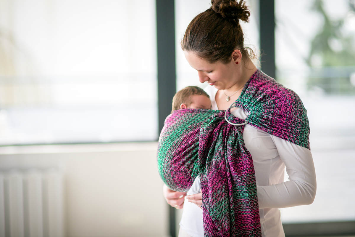 Ringsling, Jacquard Weave (100% cotton), with gathered shoulder - LITTLE LOVE - ORCHID - long 2.1m #babywearing