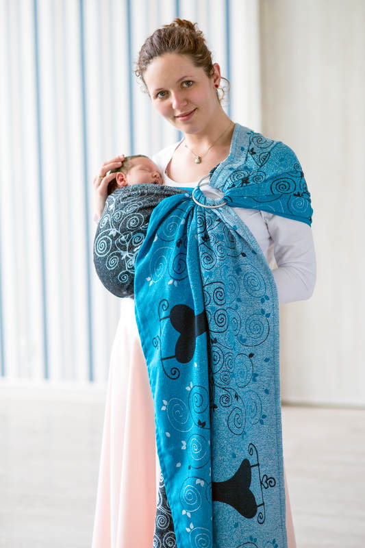 Żakardowa chusta kółkowa do noszenia dzieci, bawełna - BŁĘKITNA KSIĘŻNICZKA - long 2.1m #babywearing