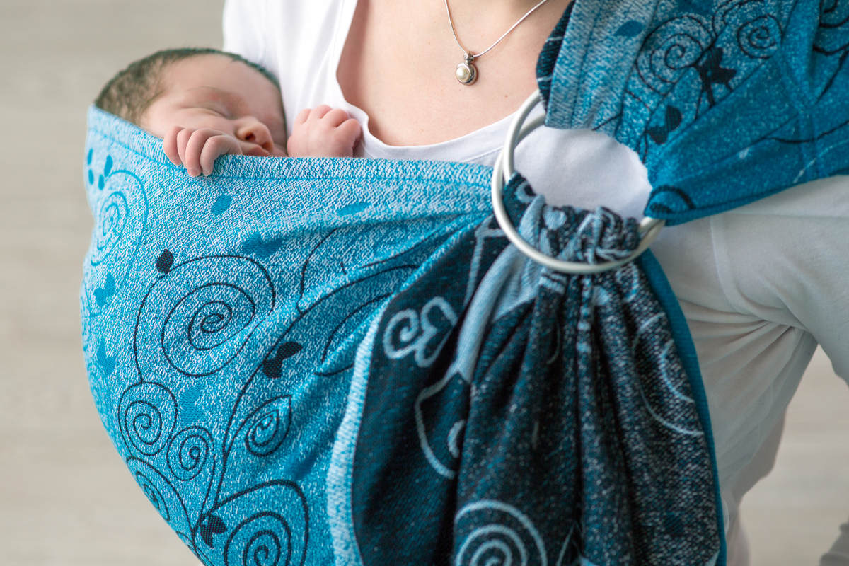 Żakardowa chusta kółkowa do noszenia dzieci, bawełna - BŁĘKITNA KSIĘŻNICZKA - long 2.1m #babywearing