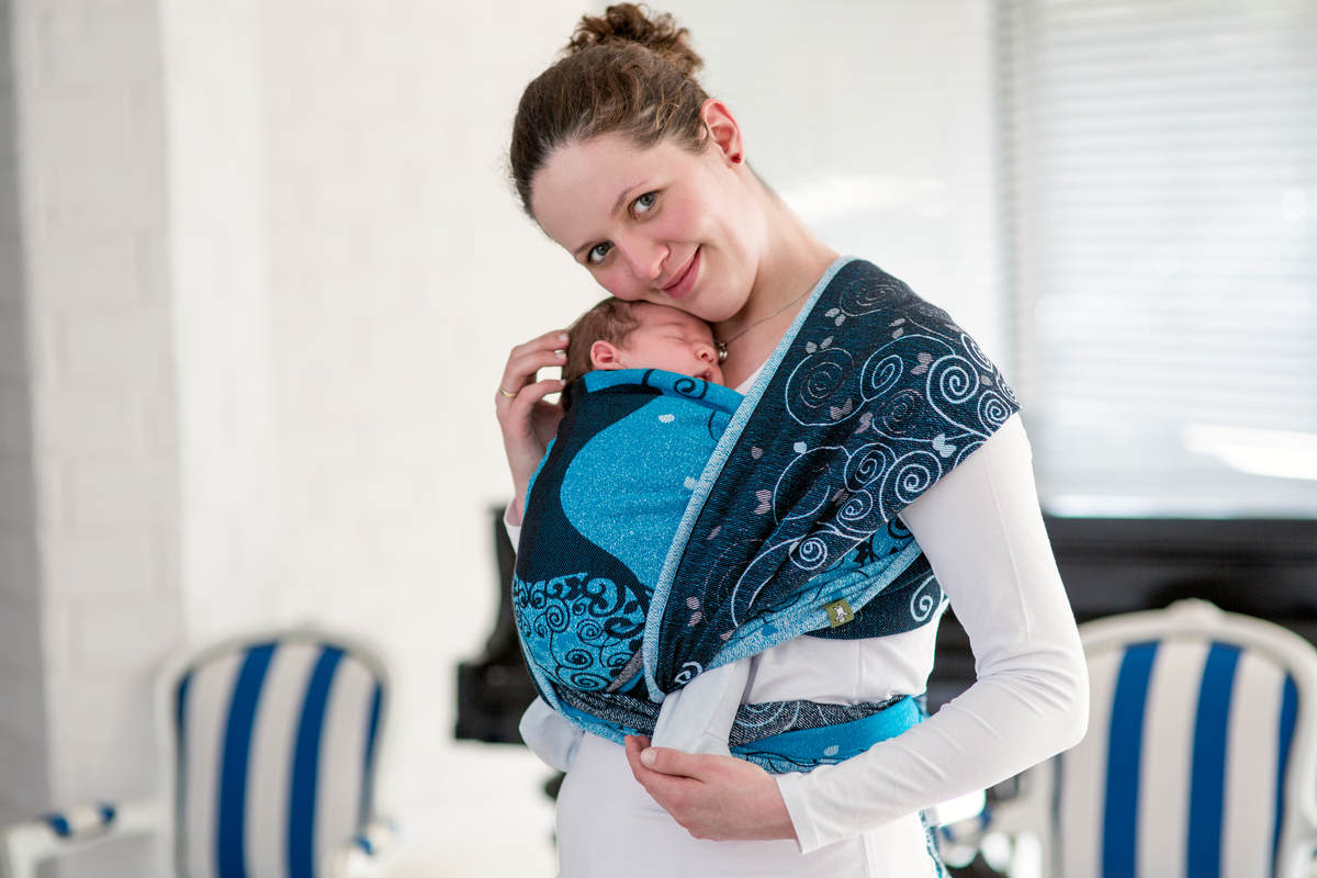 Żakardowa chusta do noszenia dzieci, bawełna - BŁĘKITNA KSIĘŻNICZKA - rozmiar XL #babywearing
