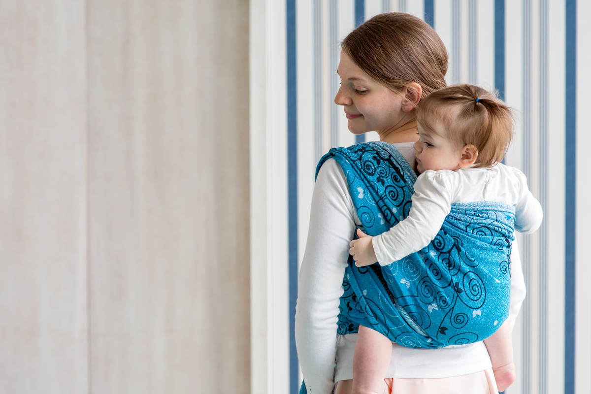 Żakardowa chusta do noszenia dzieci, bawełna - BŁĘKITNA KSIĘŻNICZKA - rozmiar XS #babywearing