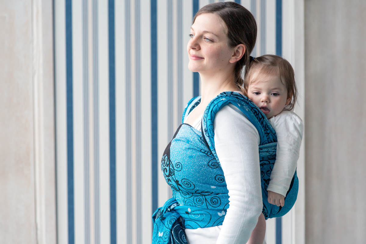 Baby Wrap, Jacquard Weave (100% cotton) - BLUE PRINCESSA - size M #babywearing